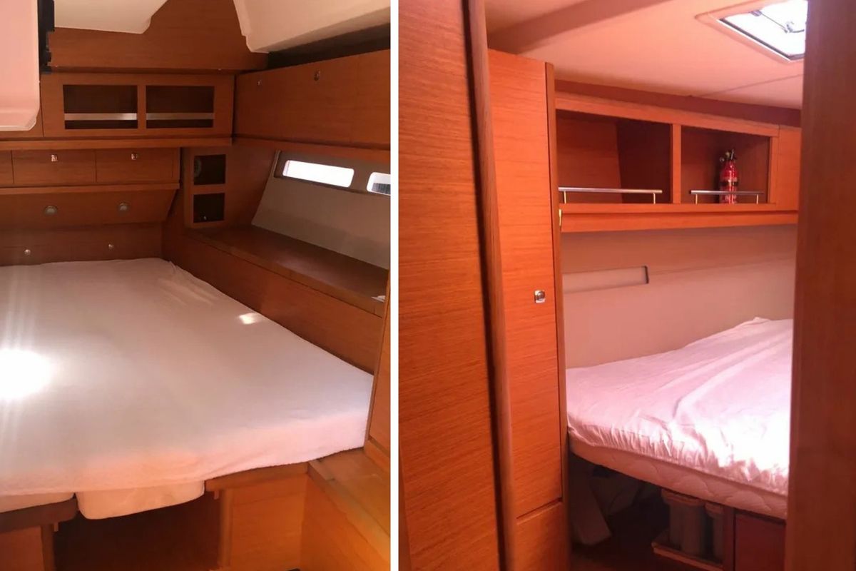 Cabin on Razzmatazz, a Dufour 56 Exclusive sailboat at Syracuse, Italy