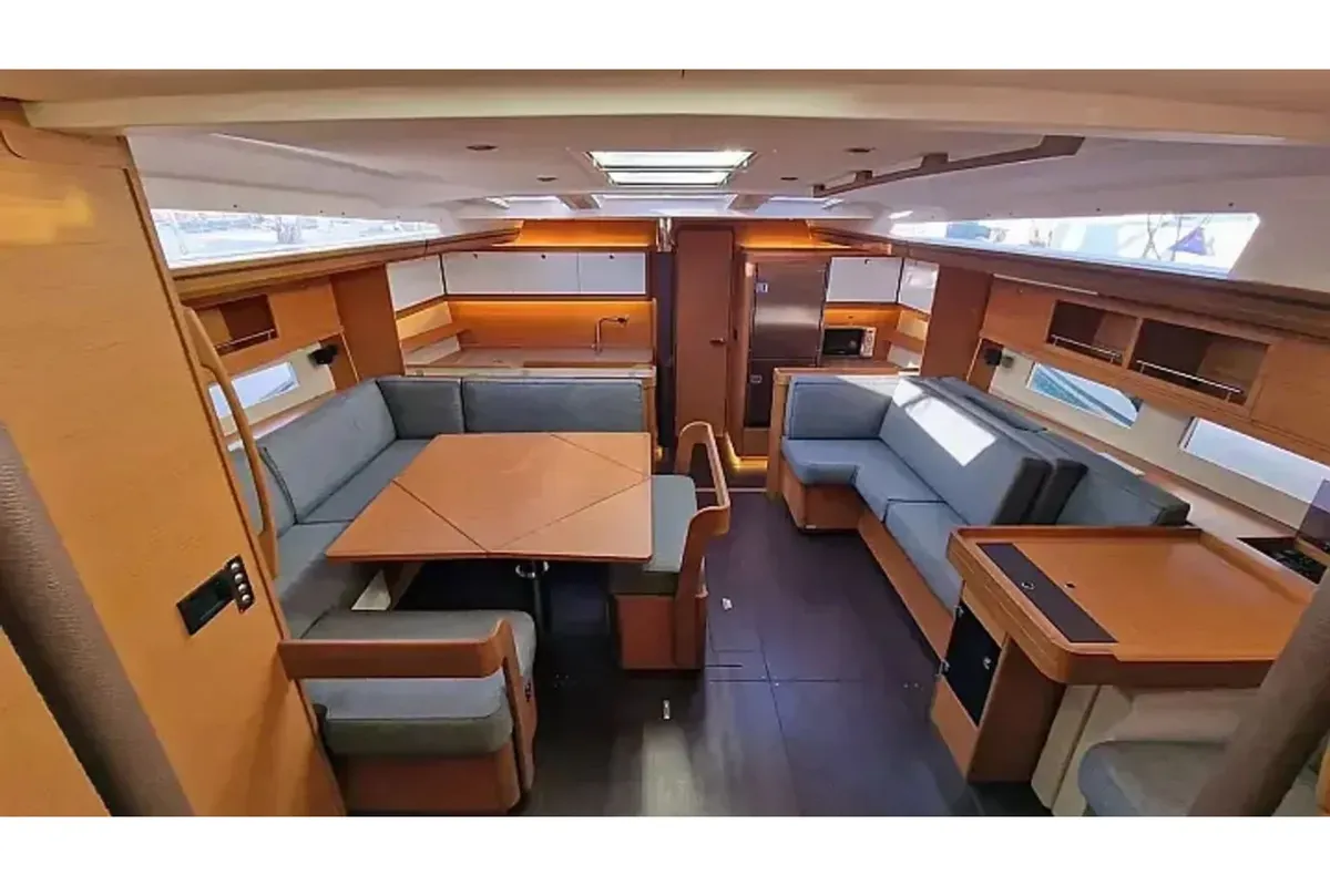 Salon of Razzmatazz, a Dufour 56 Exclusive sailboat at Syracuse, Italy