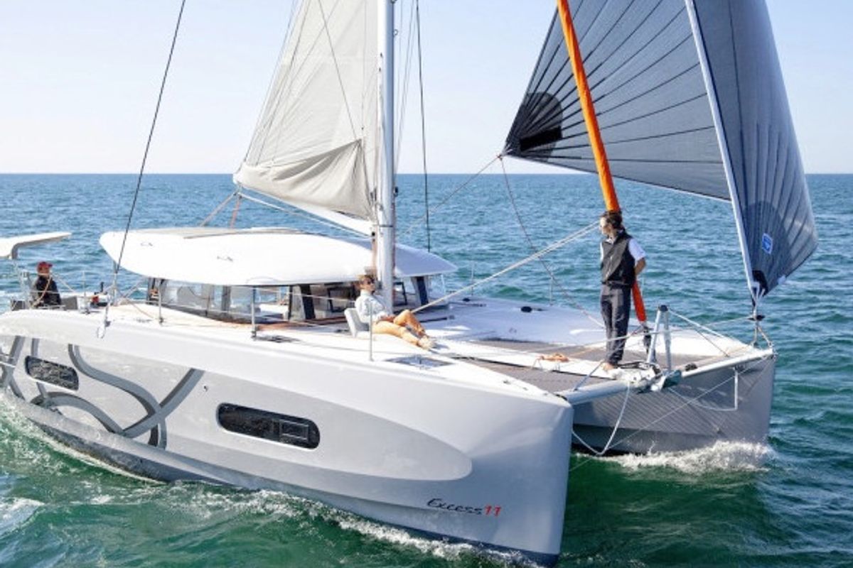 Exterior view of Ella, a Excess 11 catamaran at Mytikas, Greece