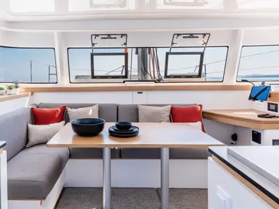 Salon of Ella, a Excess 11 catamaran at Mytikas, Greece