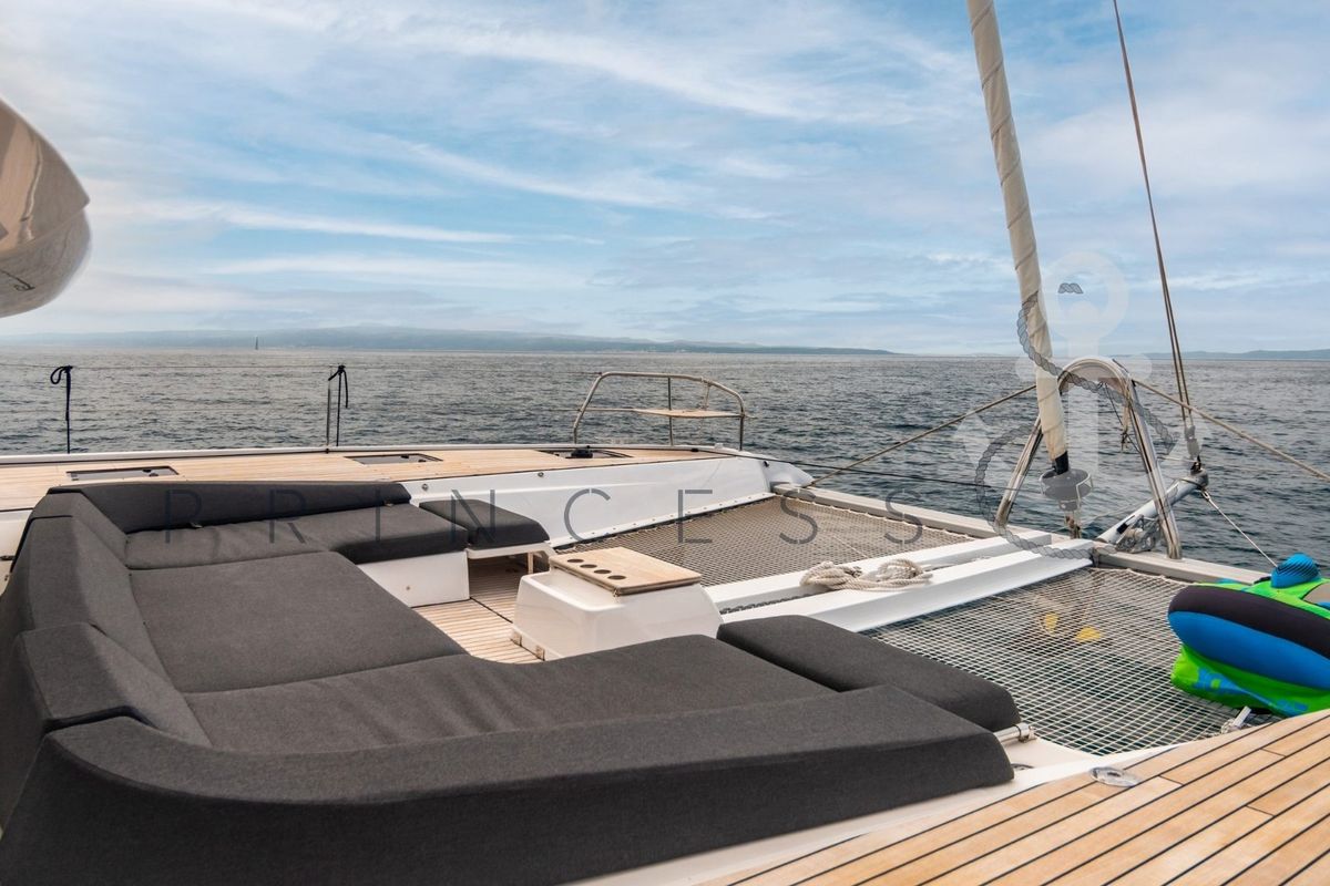 Deck of Princess S, a Lagoon 55 catamaran at Grad Kaštela, Croatia