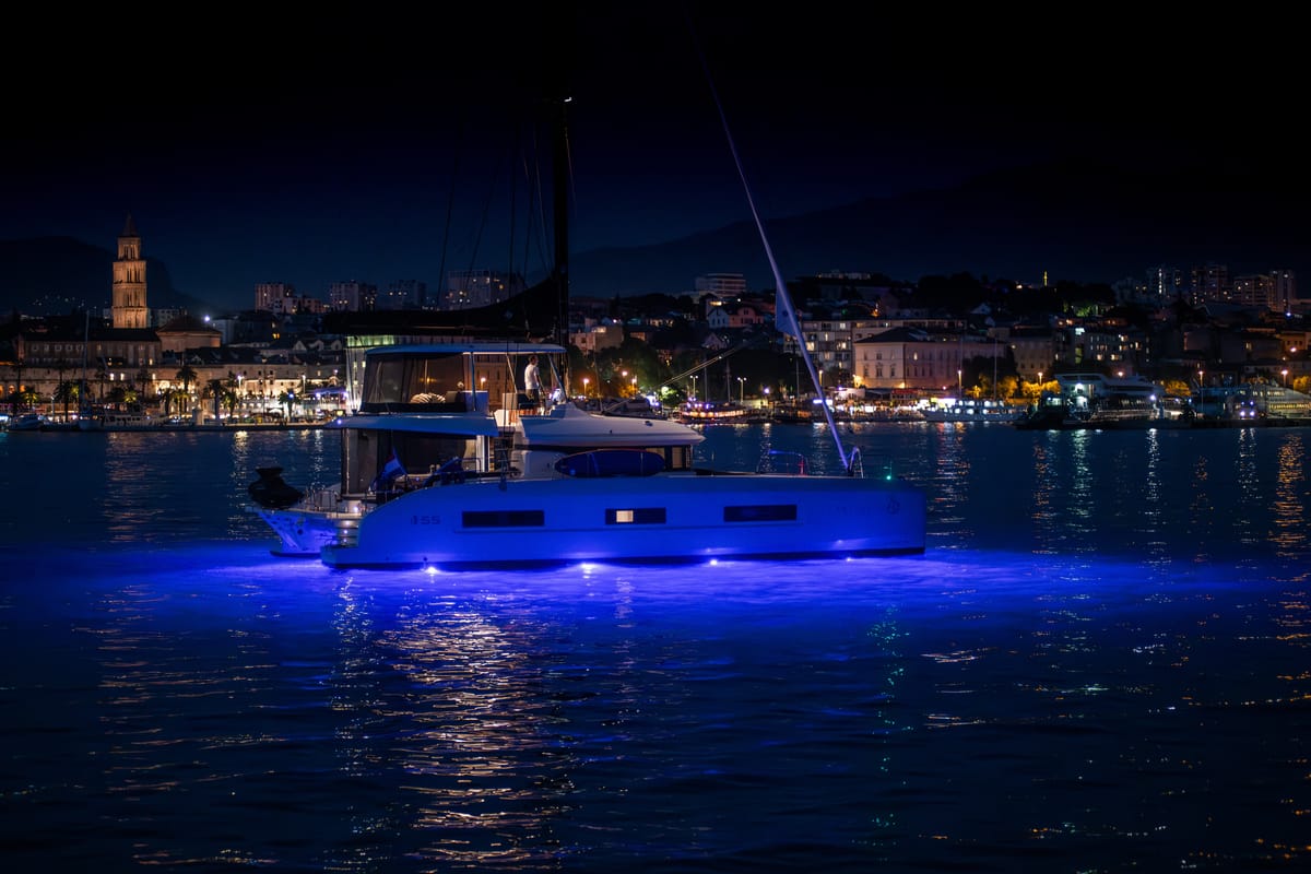 Exterior view of Princess S, a Lagoon 55 catamaran at Grad Kaštela, Croatia
