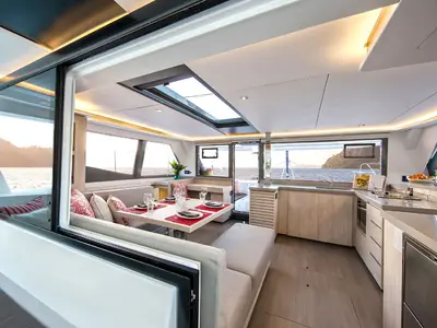 Salon of Moorings 4500L/10 Exclusive Plus, a Leopard 45 catamaran at Road Town, British Virgin Islands