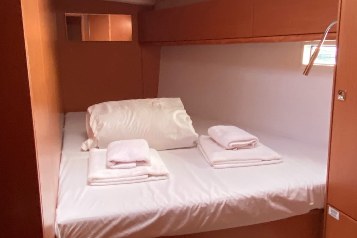 Cabin on Chagla, a Bavaria Cruiser 46 sailboat at Fethiye, Turkey