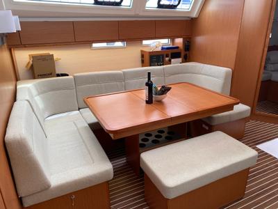 Salon of Chagla, a Bavaria Cruiser 46 sailboat at Fethiye, Turkey