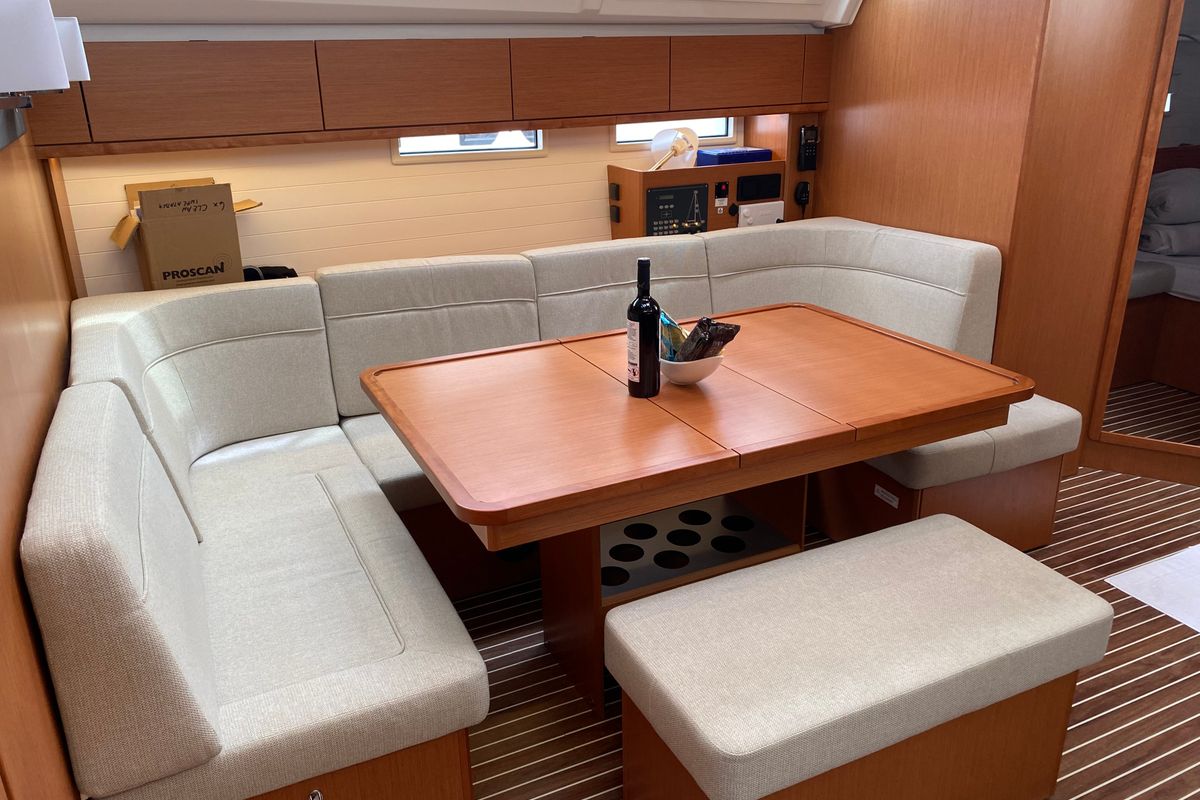 Salon of Chagla, a Bavaria Cruiser 46 sailboat at Fethiye, Turkey