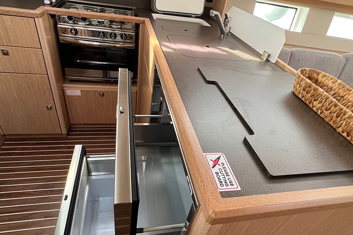 Galley of Sunny, a Bavaria C45 Style sailboat at Punat, Croatia