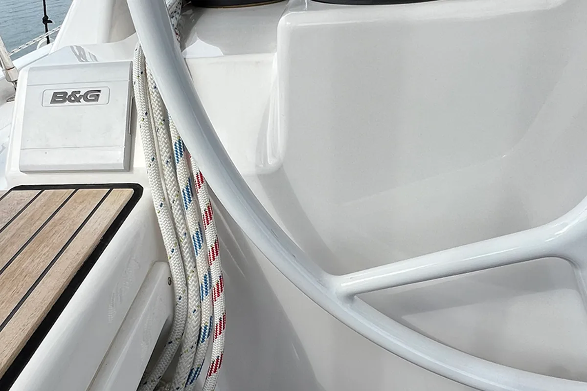 Cockpit of Sunny, a Bavaria C45 Style sailboat at Punat, Croatia