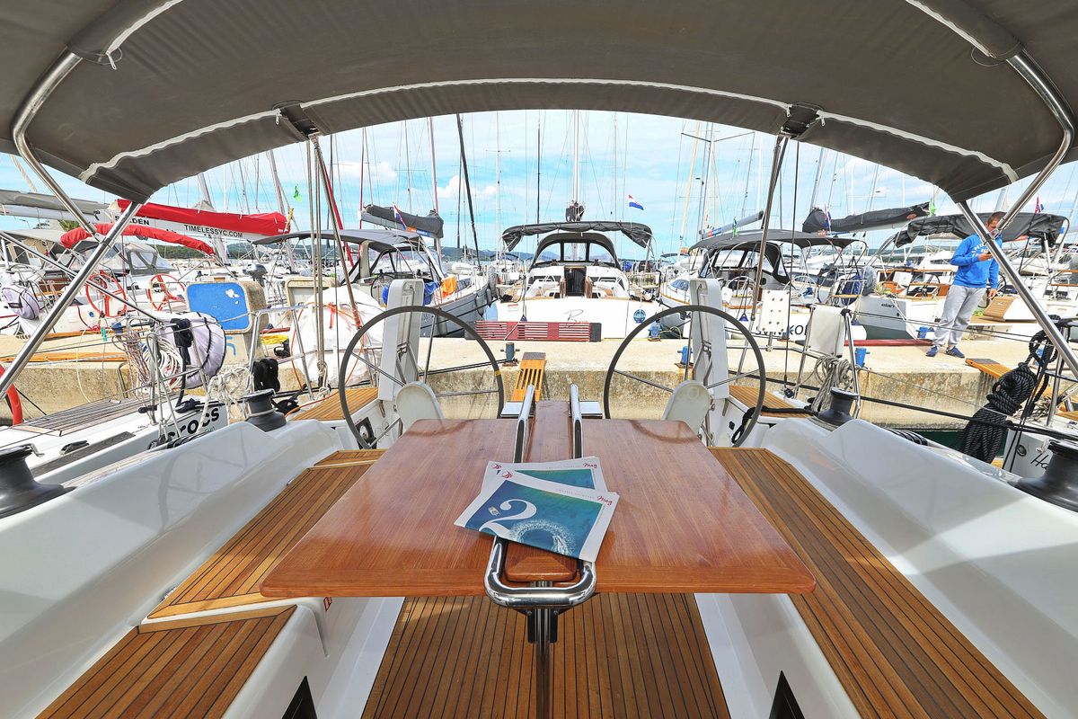 Deck of Leia, a Hanse Yachts Hanse 418 sailboat at Grad Biograd na Moru, Croatia