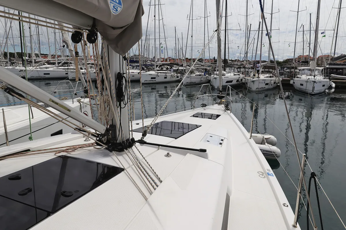 Deck of Leia, a Hanse Yachts Hanse 418 sailboat at Grad Biograd na Moru, Croatia