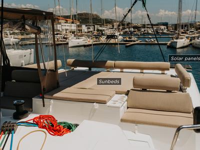 Deck of Nor, a Bali Catspace catamaran at Grad Šibenik, Croatia