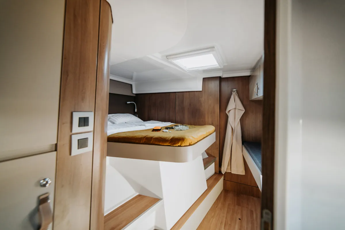 Cabin on Nor, a Bali Catspace catamaran at Grad Šibenik, Croatia
