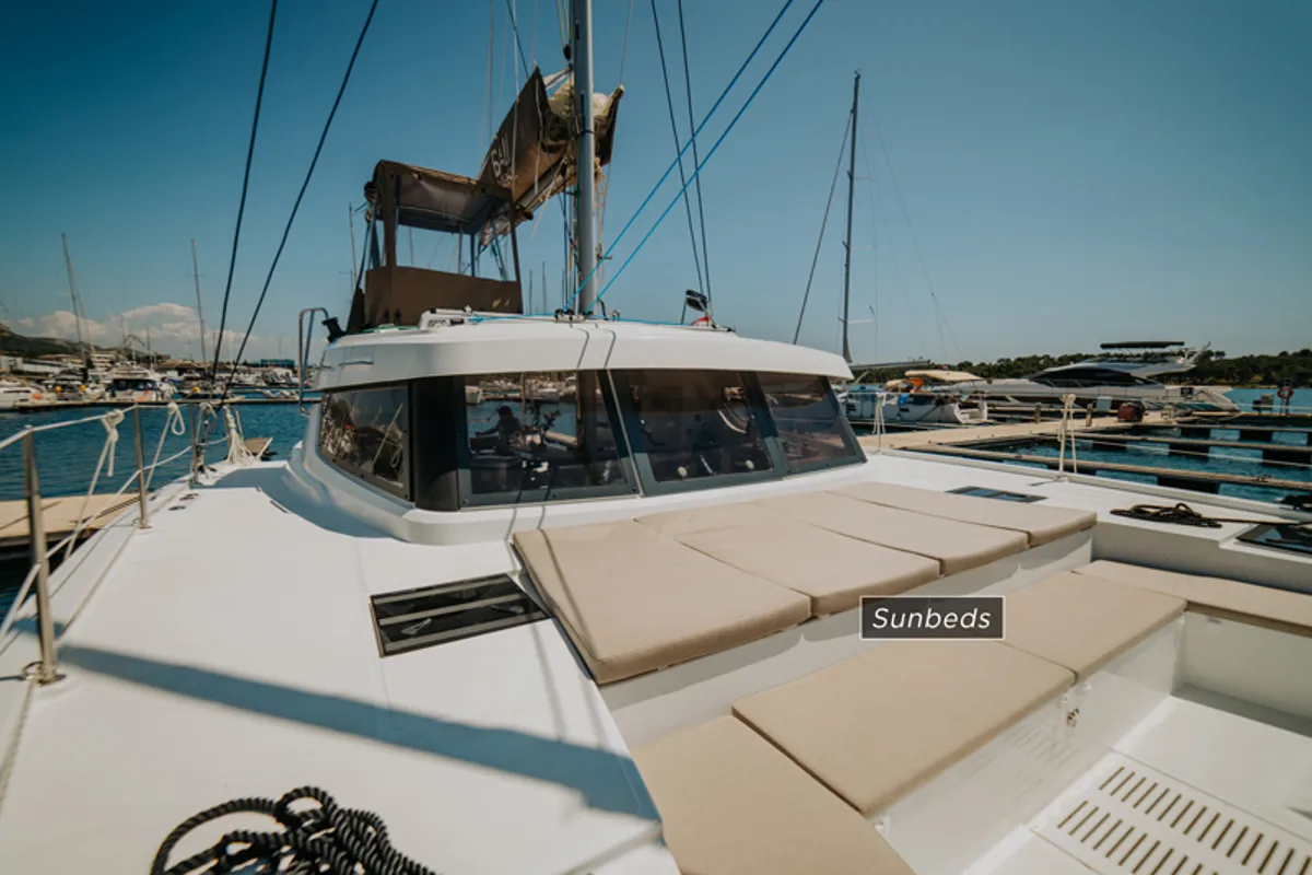 Deck of Nor, a Bali Catspace catamaran at Grad Šibenik, Croatia
