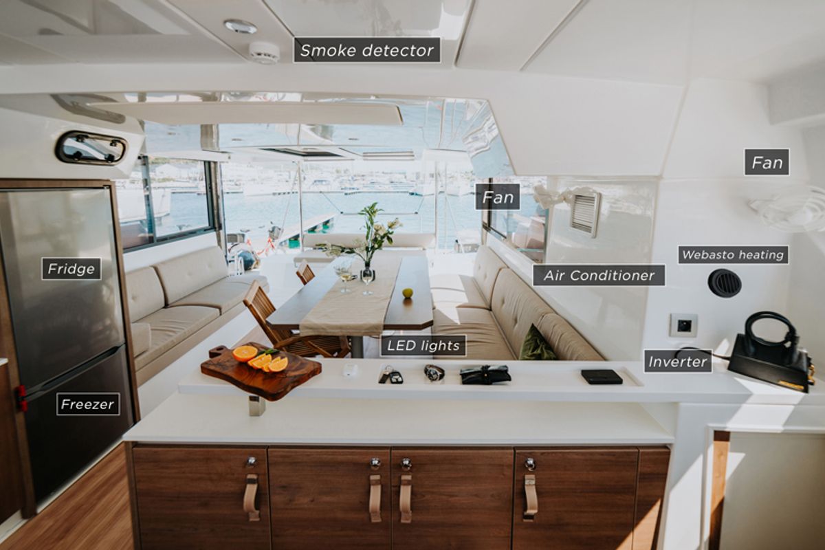 Salon of Nor, a Bali Catspace catamaran at Grad Šibenik, Croatia