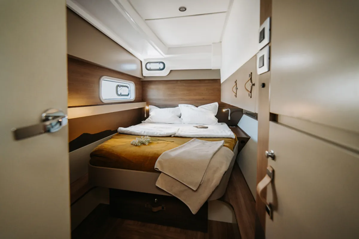 Cabin on Nor, a Bali Catspace catamaran at Grad Šibenik, Croatia