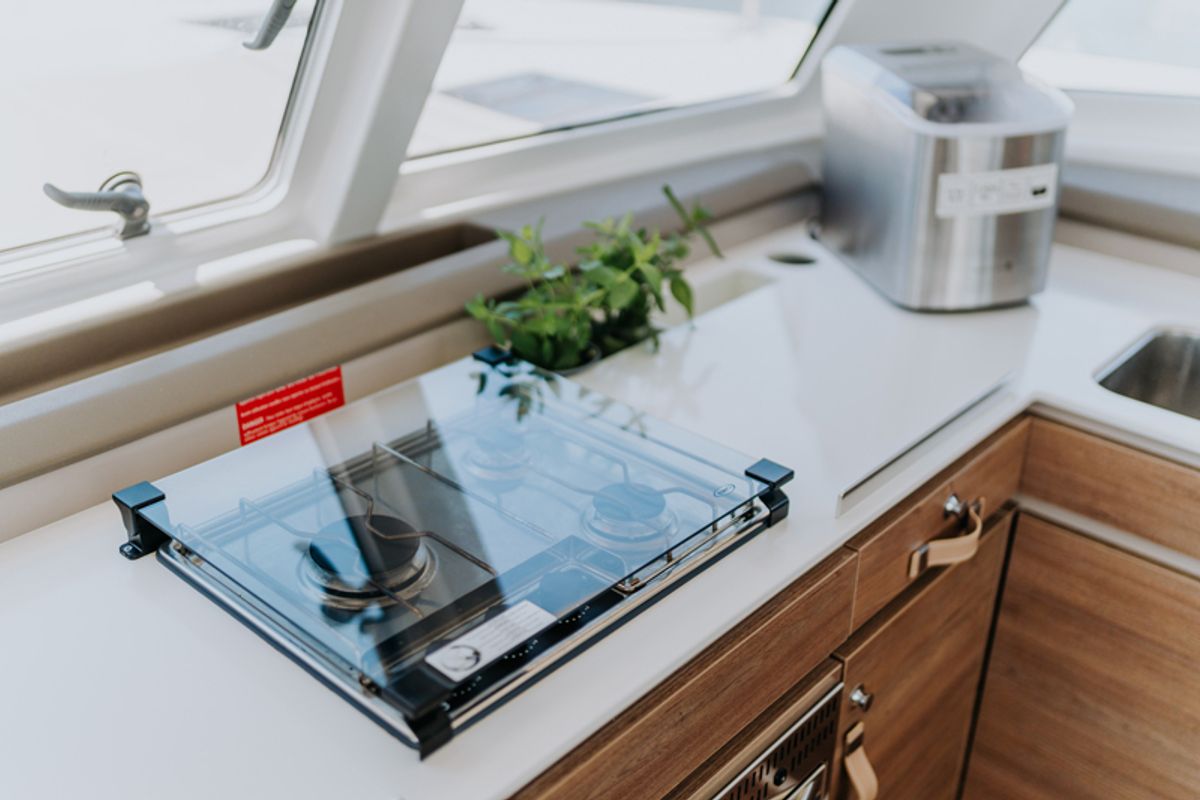 Galley of Nor, a Bali Catspace catamaran at Grad Šibenik, Croatia