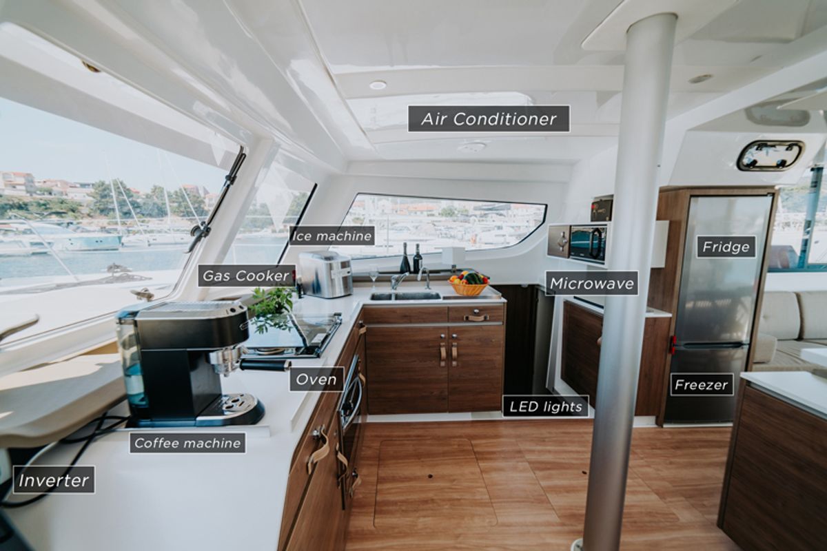Galley of Nor, a Bali Catspace catamaran at Grad Šibenik, Croatia
