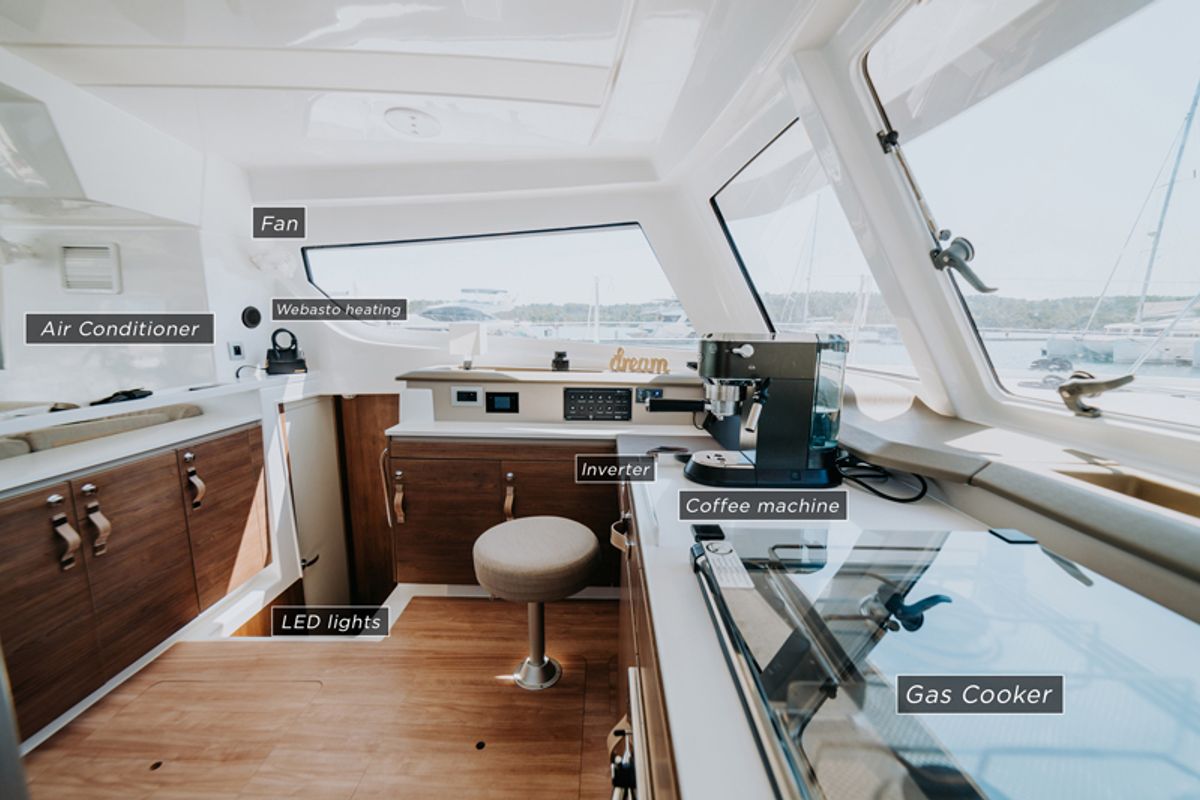 Galley of Nor, a Bali Catspace catamaran at Grad Šibenik, Croatia