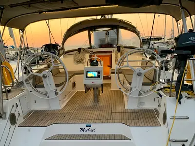 Cockpit of Michael, a Bavaria Cruiser 46 sailboat at Kos, Greece