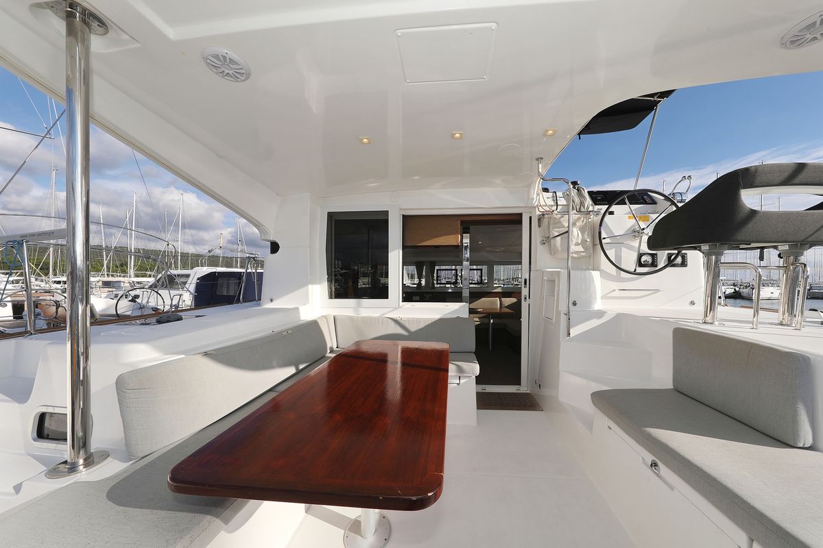 Deck of La Luna, a Lagoon 40 catamaran at Općina Sukošan, Croatia