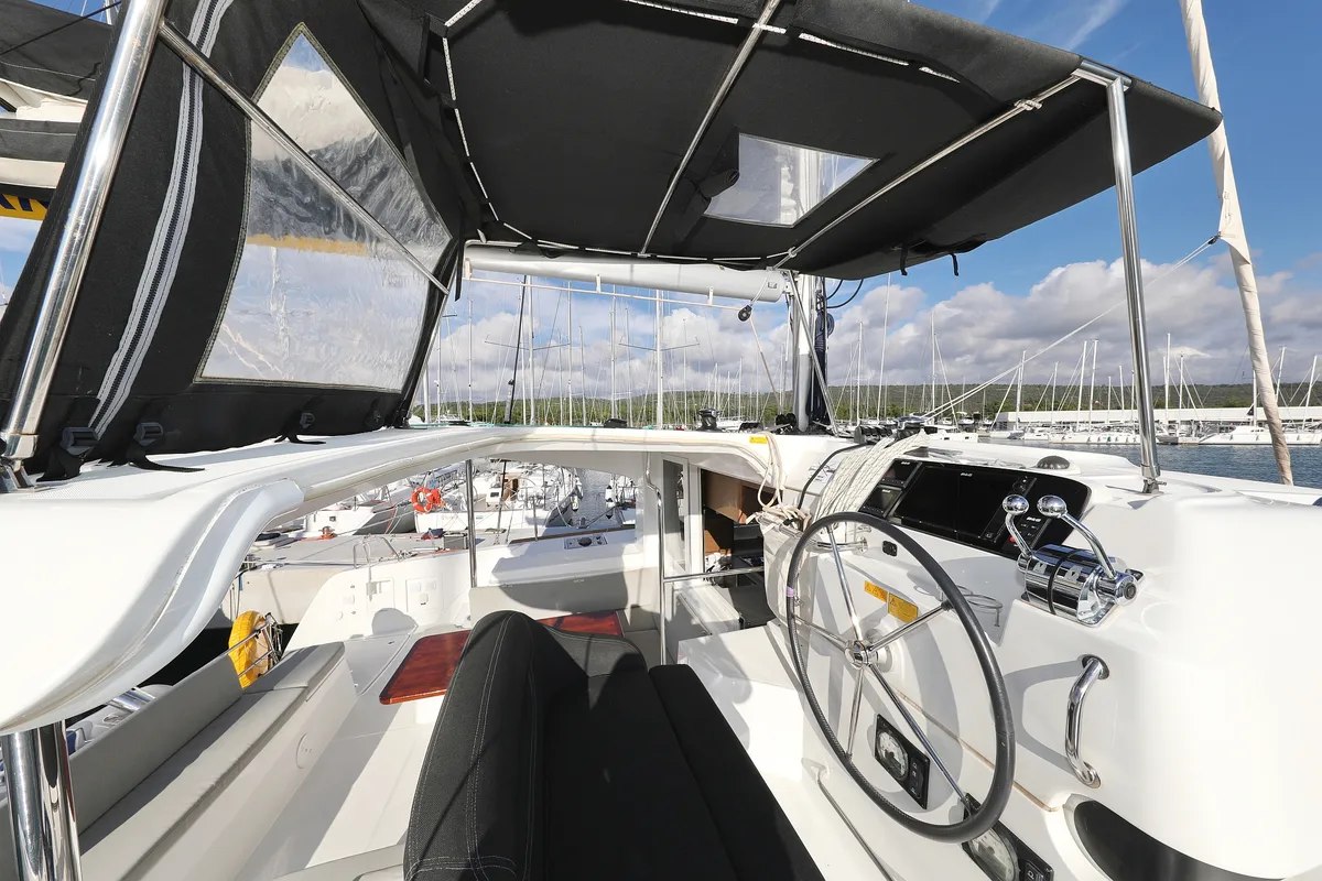 Cockpit of La Luna, a Lagoon 40 catamaran at Općina Sukošan, Croatia