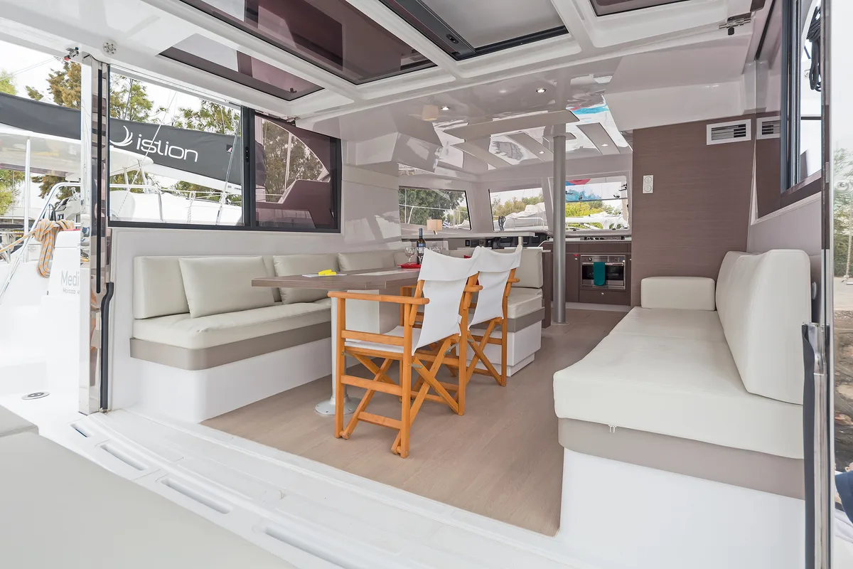 Deck of Waterlily, a Bali Catspace catamaran at Municipal Unit of Lefkada, Greece