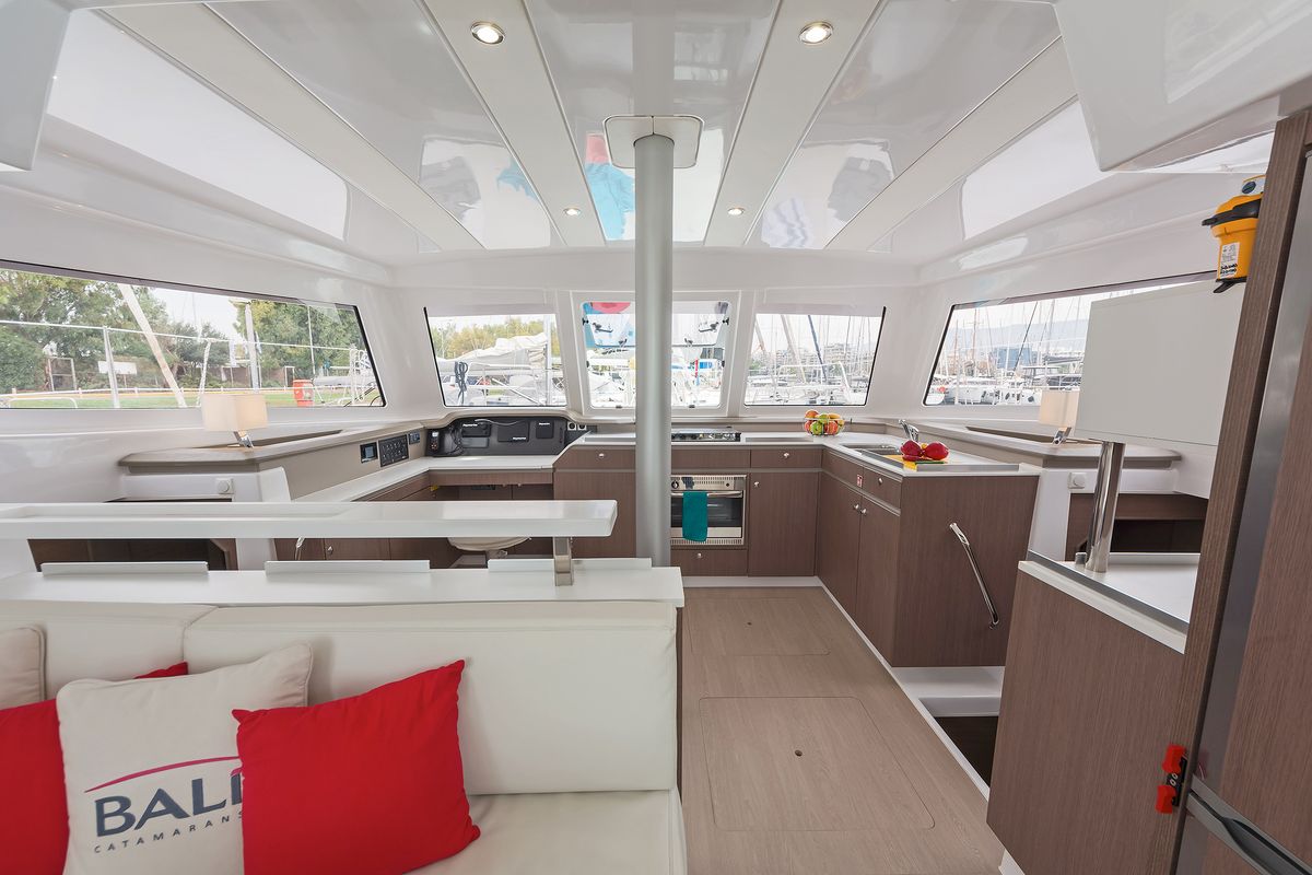 Galley of Waterlily, a Bali Catspace catamaran at Municipal Unit of Lefkada, Greece
