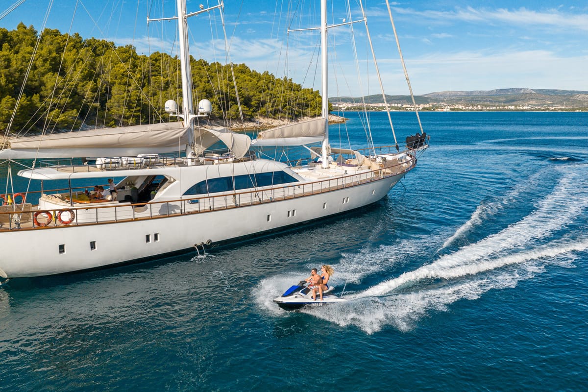 Exterior view of Alessandro I, a Gulet Luxury Sailing Yacht sailboat at Split, Croatia