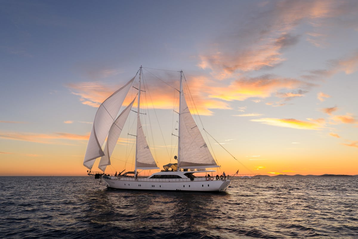 Exterior view of Alessandro I, a Gulet Luxury Sailing Yacht sailboat at Split, Croatia