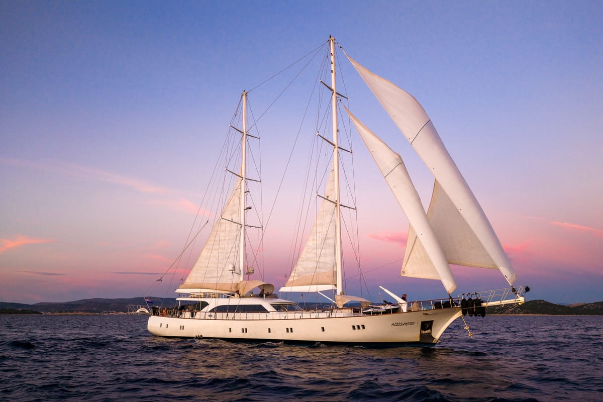 Exterior view of Alessandro I, a Gulet Luxury Sailing Yacht sailboat at Split, Croatia