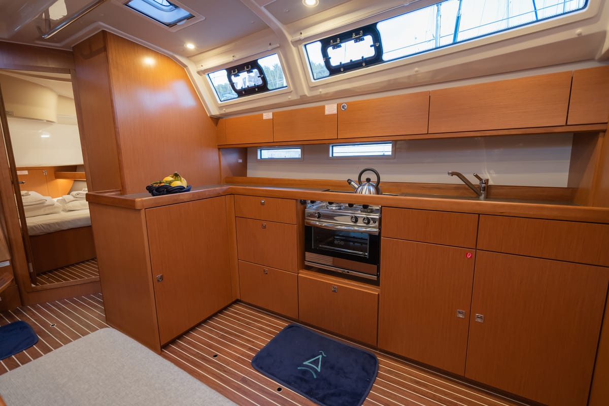 Galley of Classy, a Bavaria Cruiser 46 sailboat at Marmaris, Turkey