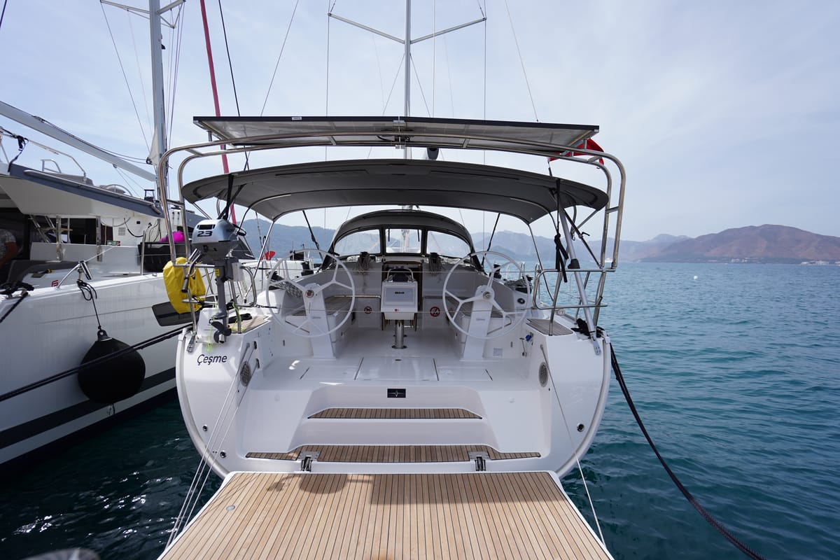Cockpit of Classy, a Bavaria Cruiser 46 sailboat at Marmaris, Turkey