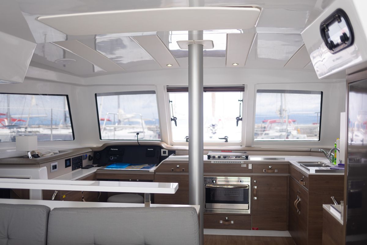 Salon of Maya Bay 4, a Bali Catspace catamaran at Grad Kaštela, Croatia