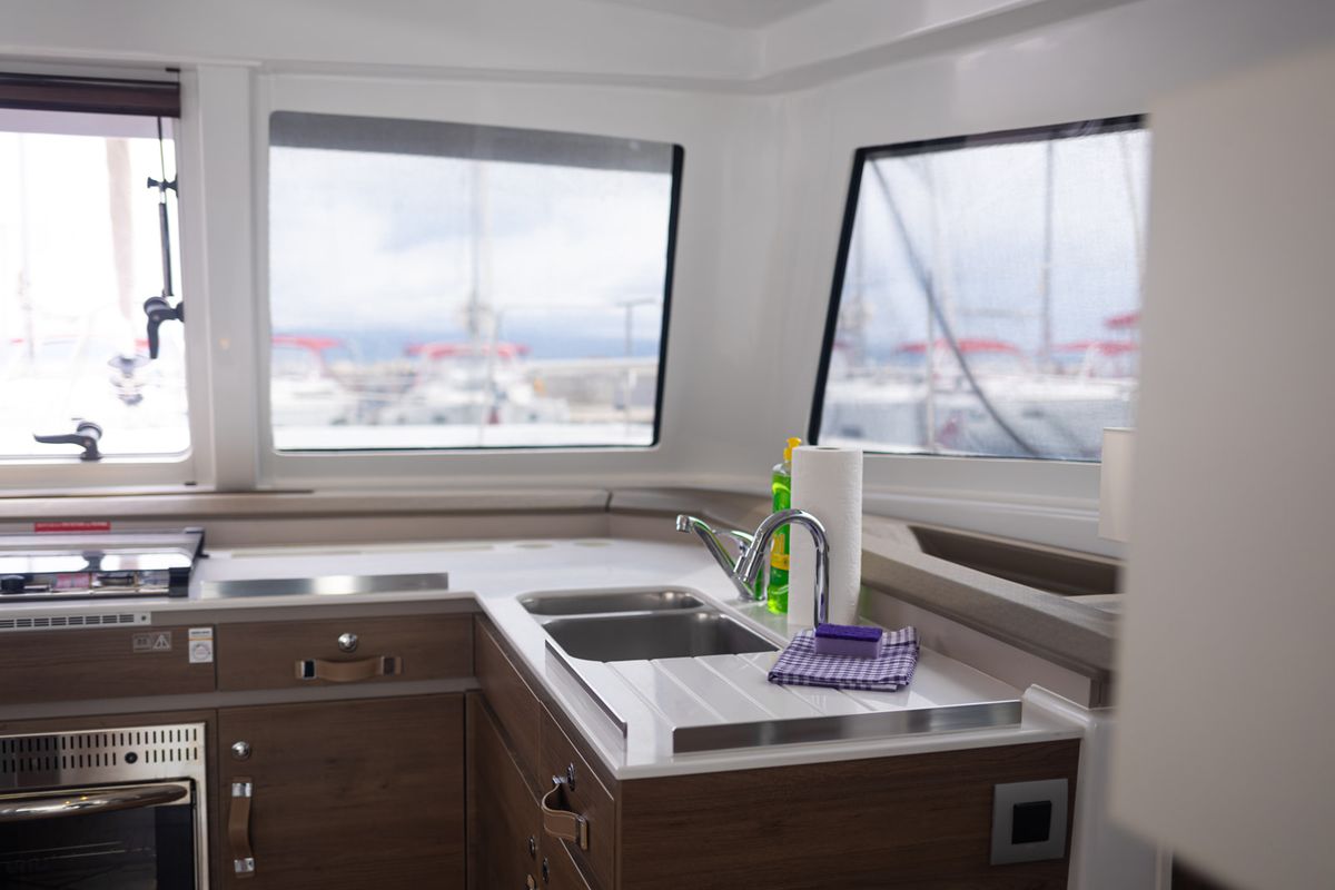 Galley of Maya Bay 4, a Bali Catspace catamaran at Grad Kaštela, Croatia