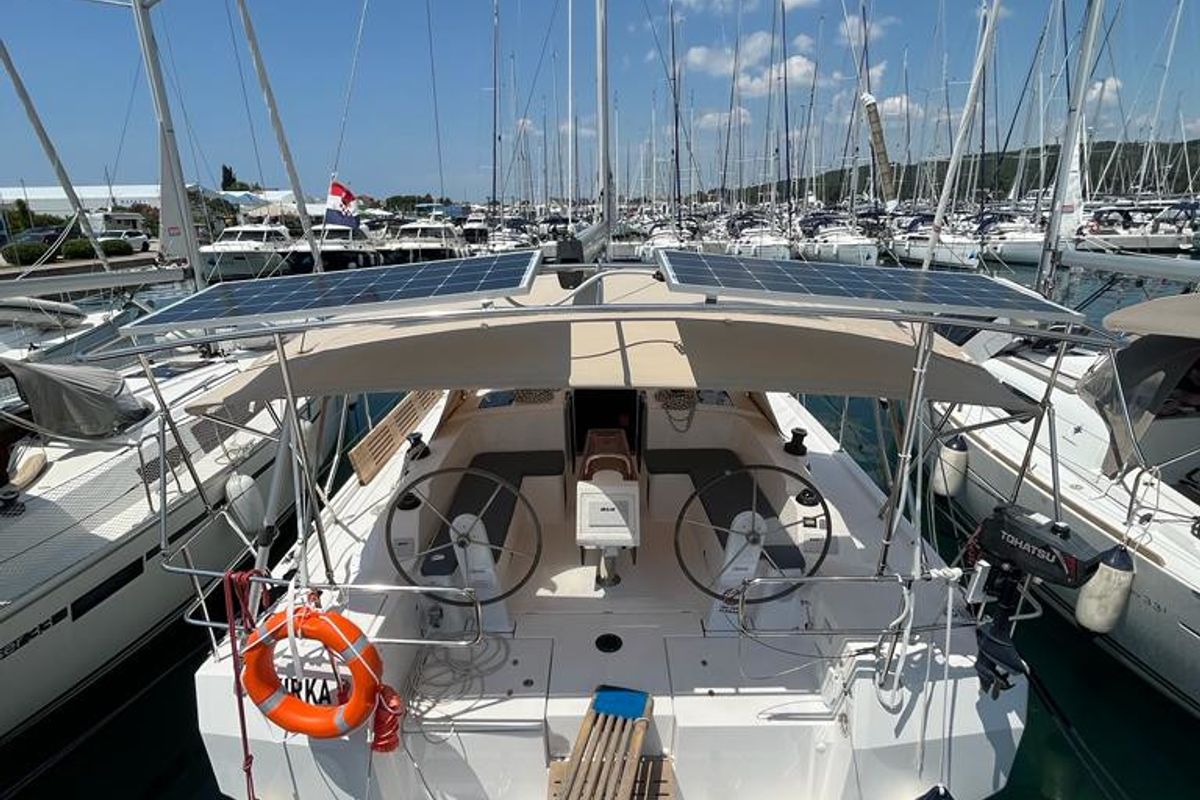Cockpit of Kirka, a Bavaria C42 sailboat at Općina Sukošan, Croatia