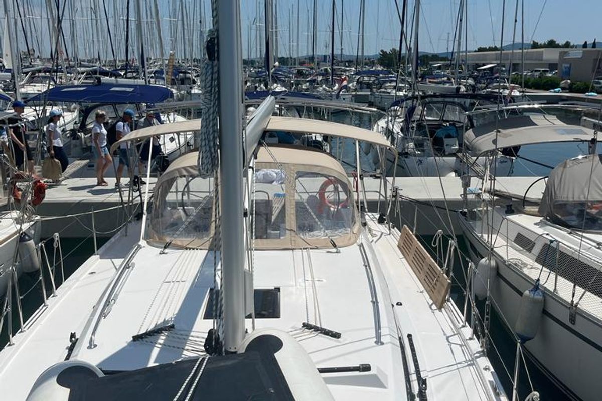Deck of Kirka, a Bavaria C42 sailboat at Općina Sukošan, Croatia