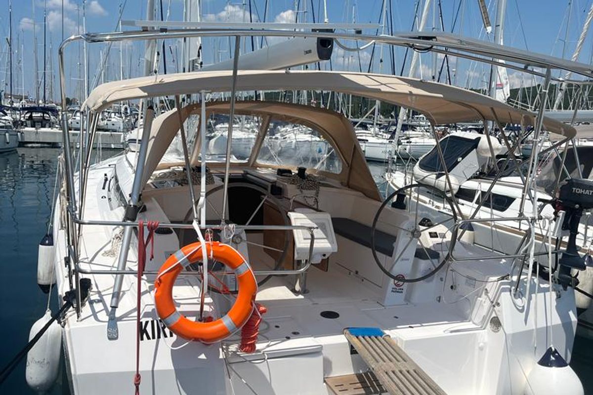 Deck of Kirka, a Bavaria C42 sailboat at Općina Sukošan, Croatia