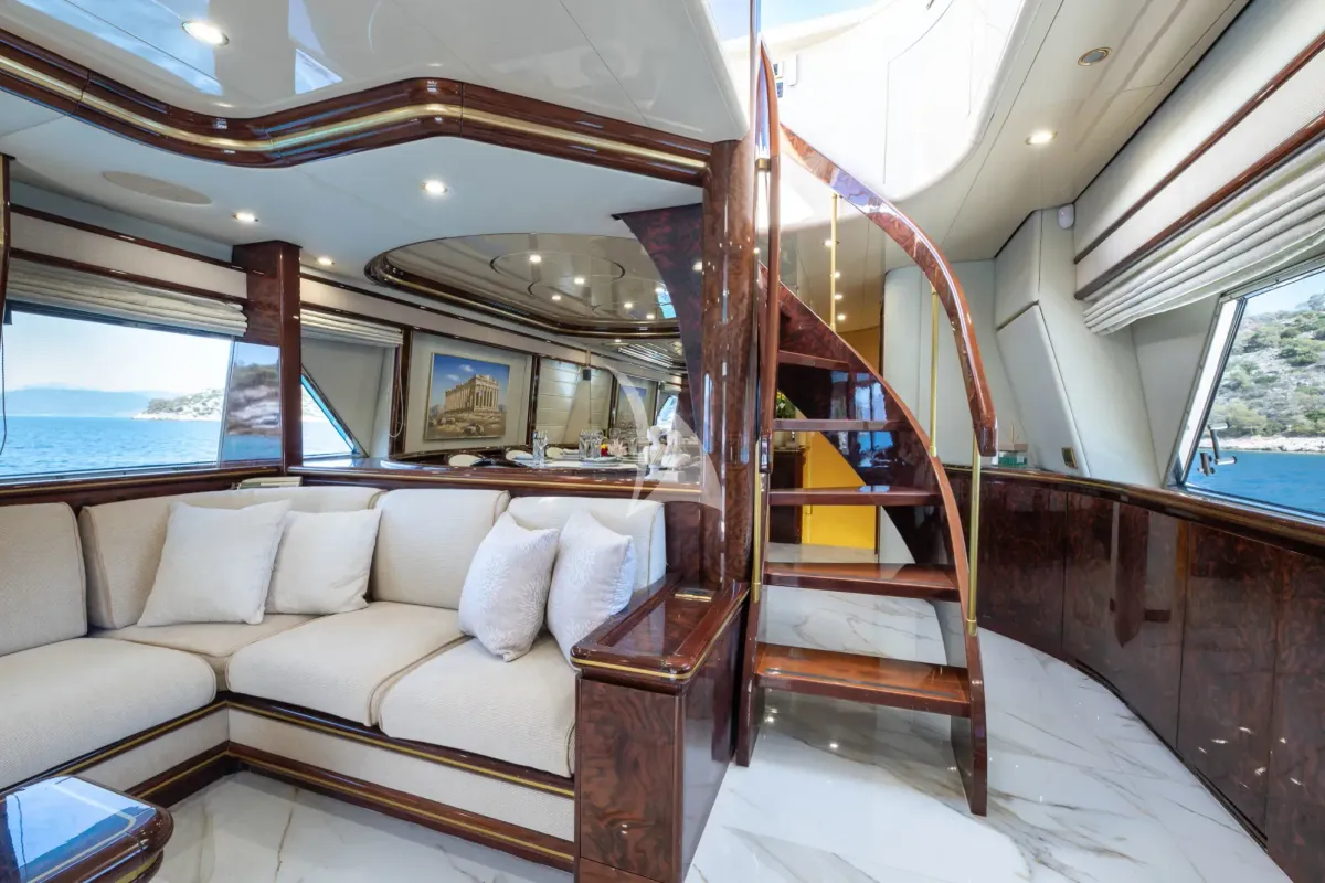 Salon of Wish, a Alfamarine 90 yacht at Athens, Greece