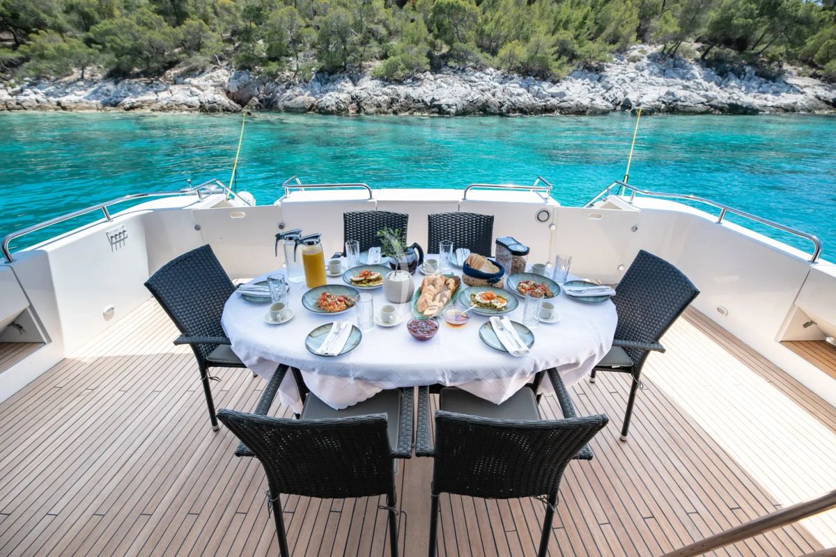 Deck of Wish, a Alfamarine 90 yacht at Athens, Greece