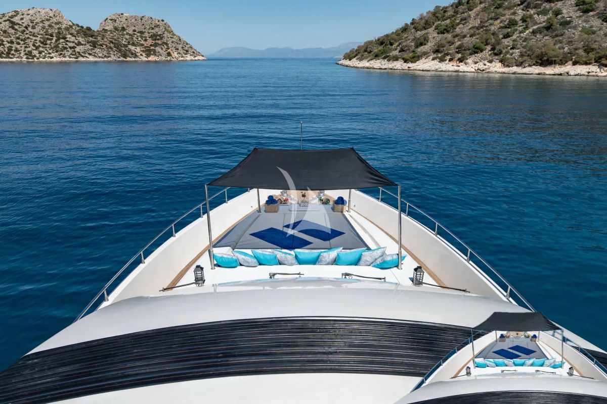 Deck of Wish, a Alfamarine 90 yacht at Athens, Greece