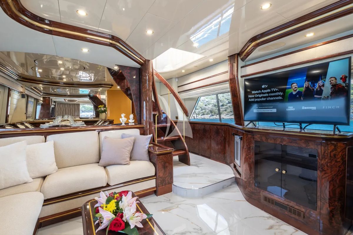 Salon of Wish, a Alfamarine 90 yacht at Athens, Greece
