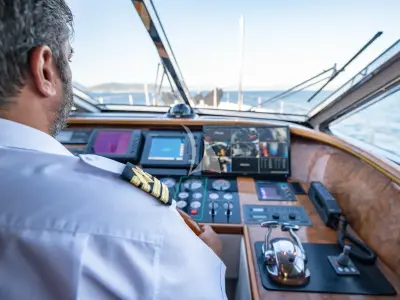 Cockpit of Wish, a Alfamarine 90 yacht at Athens, Greece