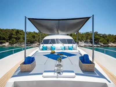 Deck of Wish, a Alfamarine 90 yacht at Athens, Greece