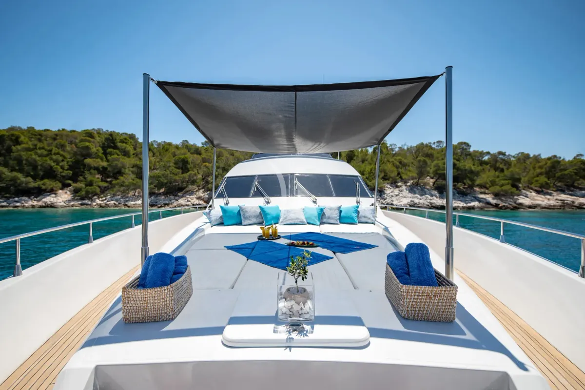 Deck of Wish, a Alfamarine 90 yacht at Athens, Greece
