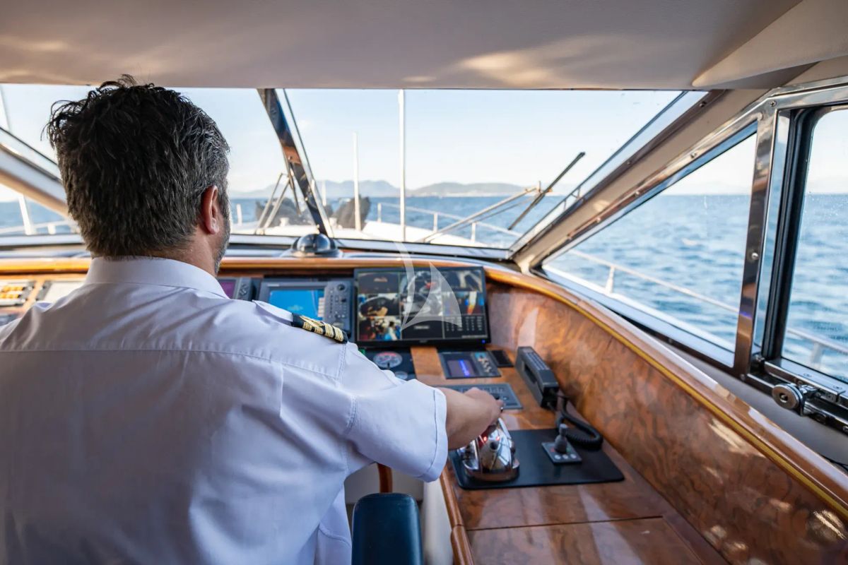 Cockpit of Wish, a Alfamarine 90 yacht at Athens, Greece