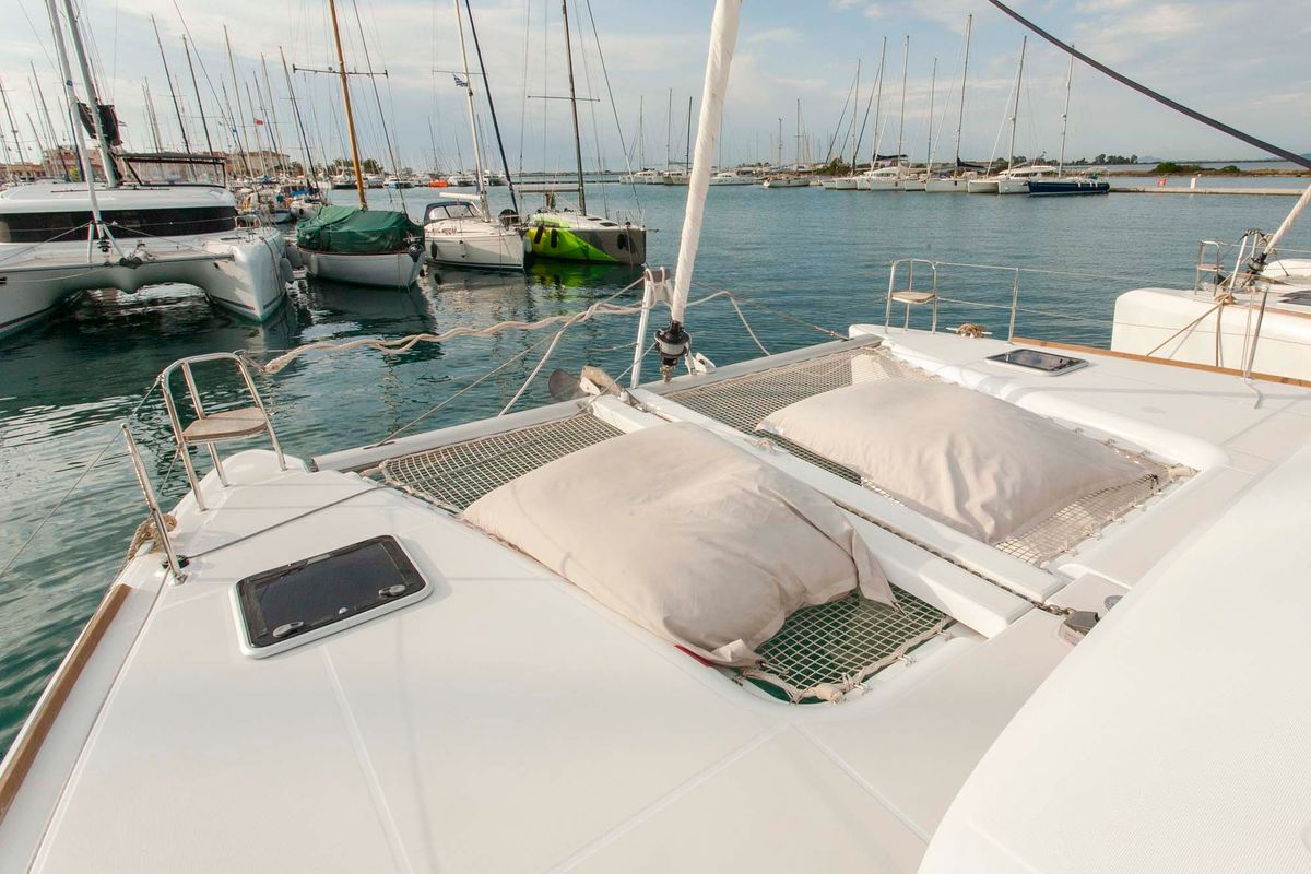 Deck of Tangerine Dream, a Lagoon 400 S2 catamaran at Municipal Unit of Lefkada, Greece