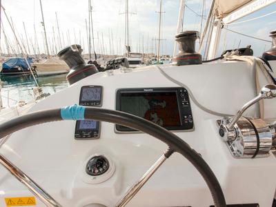 Cockpit of Tangerine Dream, a Lagoon 400 S2 catamaran at Municipal Unit of Lefkada, Greece