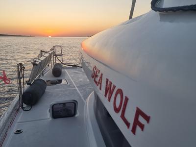 Deck of Sea Wolf, a Lagoon 42 catamaran at Olbia, Italy