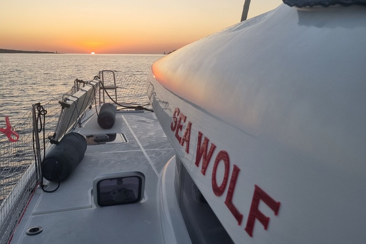 Deck of Sea Wolf, a Lagoon 42 catamaran at Olbia, Italy