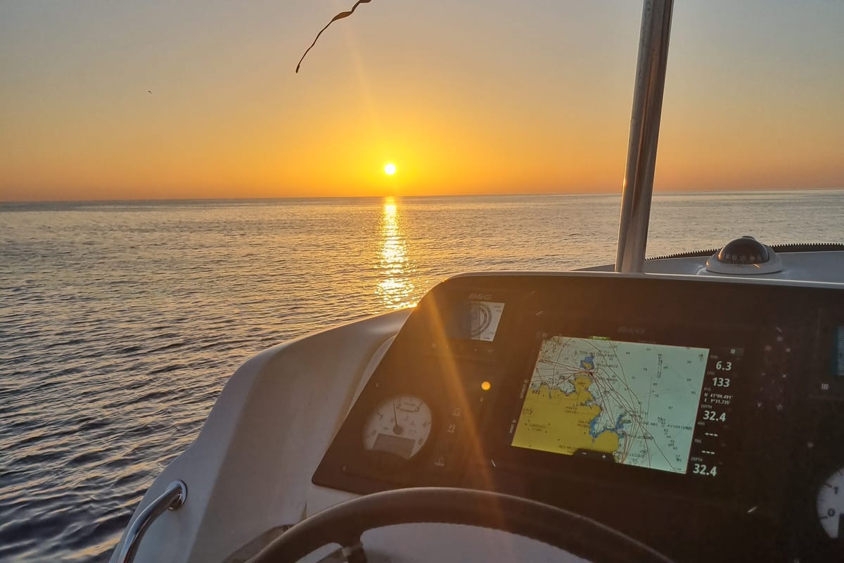 Cockpit of Sea Wolf, a Lagoon 42 catamaran at Olbia, Italy